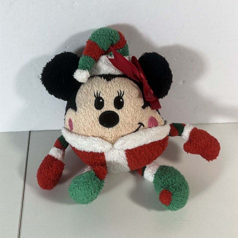 Disney Store Christmas Minnie Mouse Elf Round Plush Toy 8"